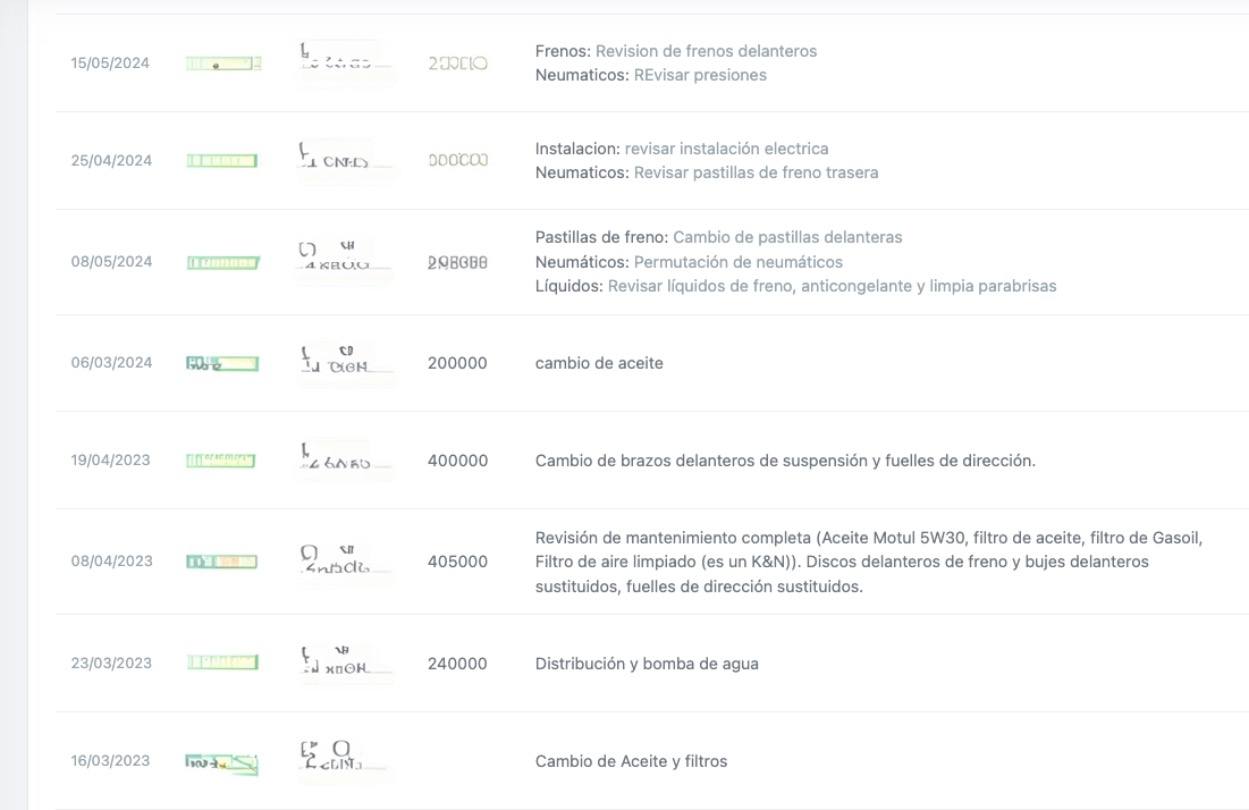 Historial de mantenimiento de vehículos